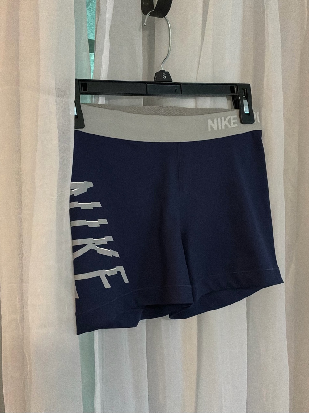 Nike Women’s Navy Athletic Shorts with Gray Waistband and Nike Logo